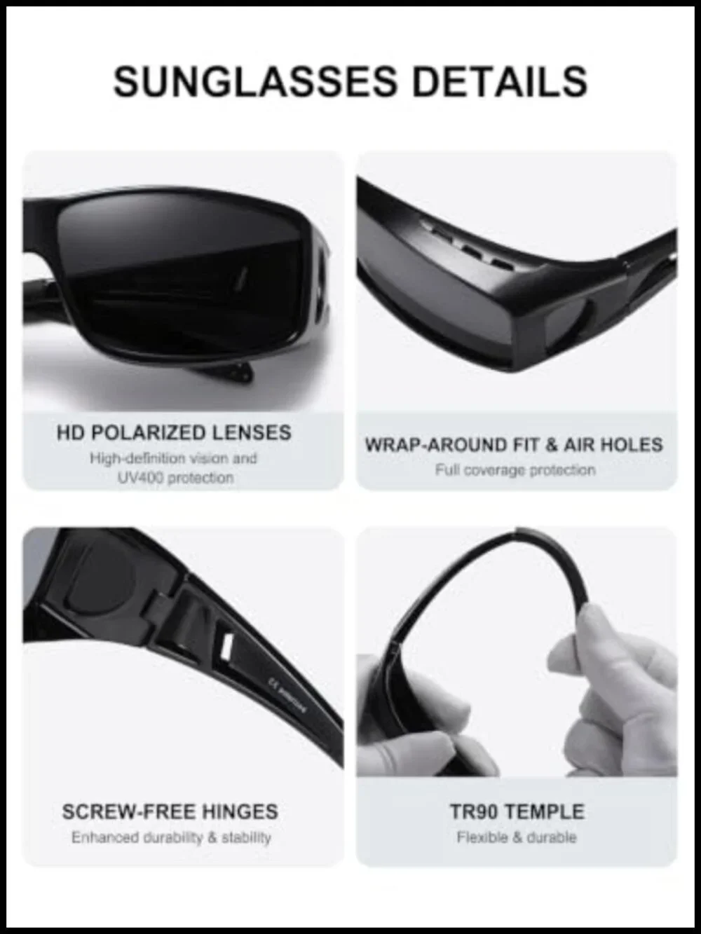 HD Polarized UV400 Protection Sunglasses Fit Over Glasses Wrap-Around